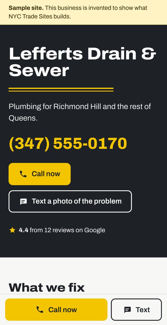 Phone screenshot of a sample drain and sewer, richmond hill website